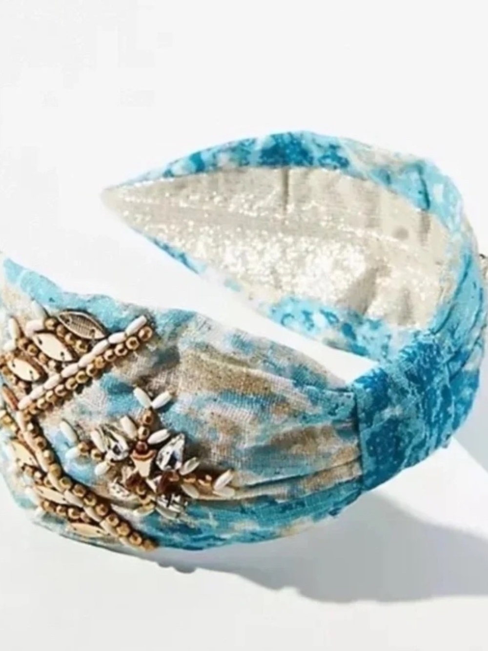 NWT  Anthropologie NamJosh Blue Gold Embellished  Beaded Headband